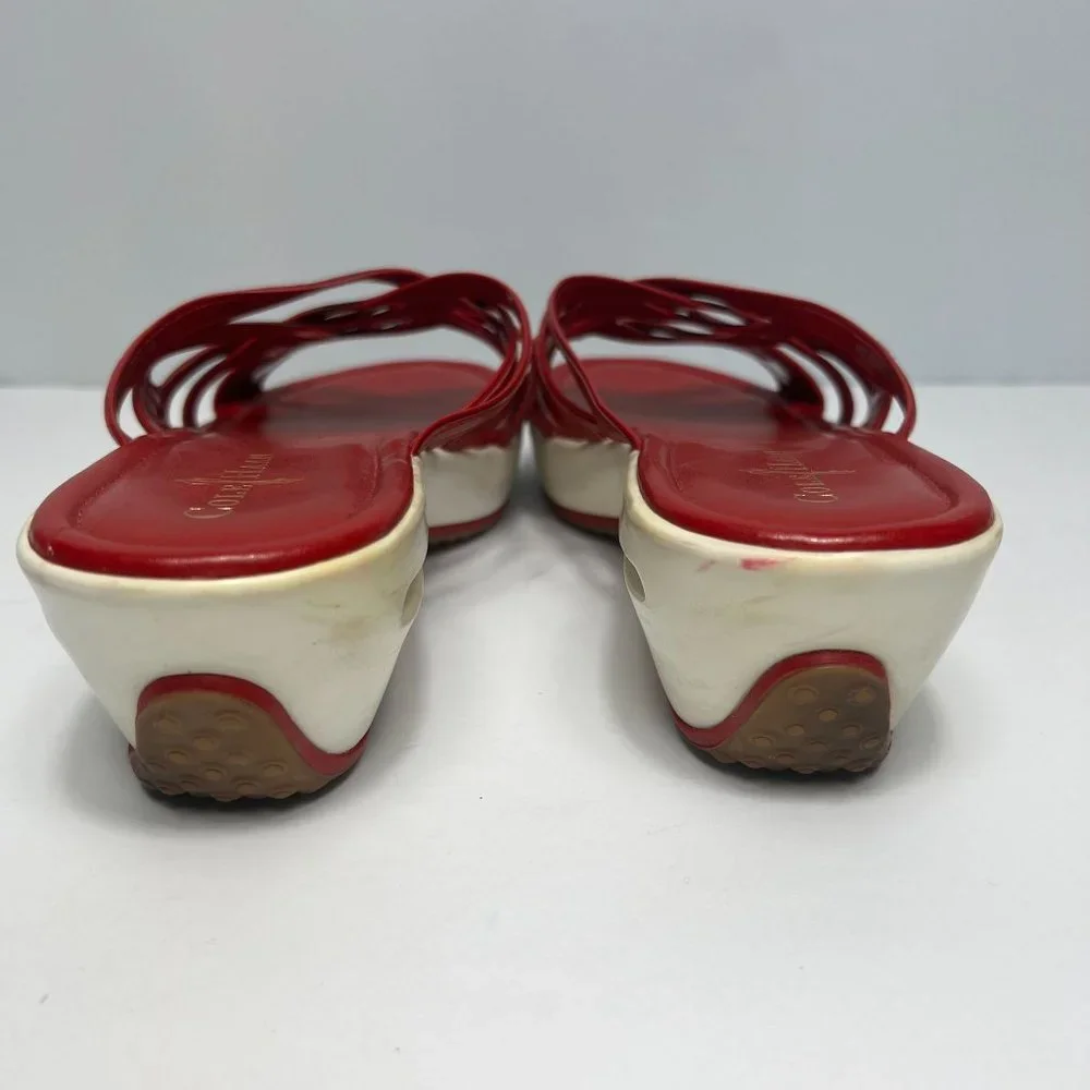 Cole Haan x Nike Air Women Size 10B Red Faux Leather Kitten Heel Slip On Sandals